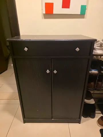 Compact Black Wooden Shoe Cupboard/ Cabinet with Two Doors and Drawer