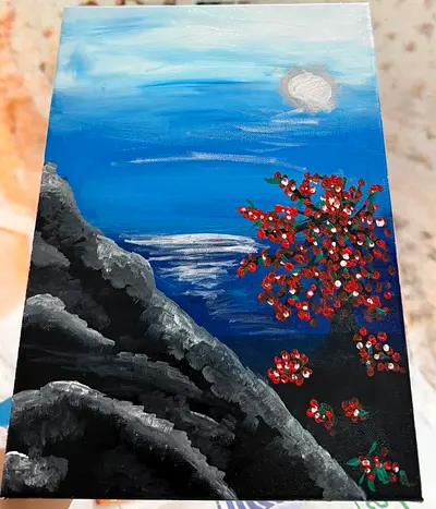 Hand-Painted Moonlit Ocean Canvas Art