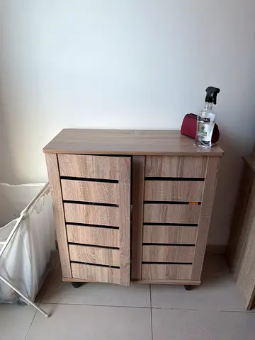 King sized bed with mattress , wardrobe, shoe cabinet, dresser and one nightstand