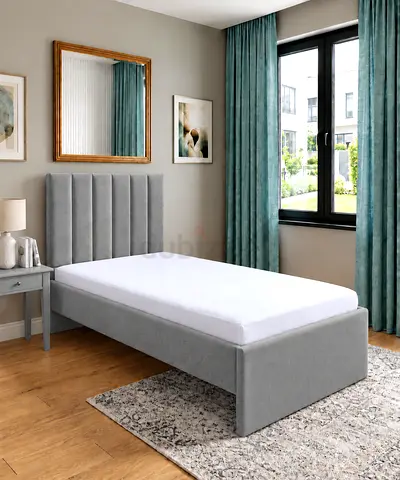 New Single bed Grey Upholstered Bedframe with Headboard Single Size bed
