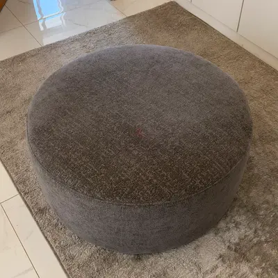 Large Round Grey Upholstered Ottoman / Coffee Table