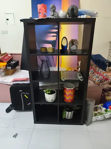 Dark wood 8-cube shelving unit - good condition