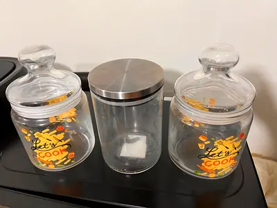 Set of 3 Clear Kitchen Storage Jars (Glass & Airtight Lid)