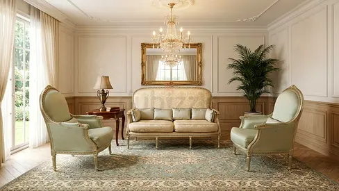 Classic Luxury Sofa Set 3+1+1
Elegant 3+1+1 sofa set with beautiful gold-finish detailing and crea