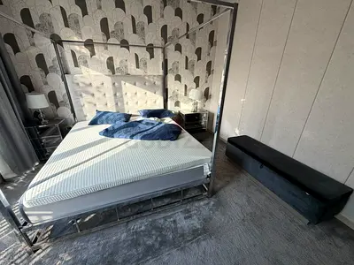 Bed with mattress two side table and dresser