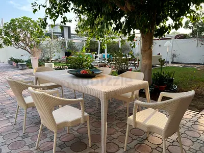 Spanish Designer Outdoor POINT ARC Collection Rectangular dining table with 6 chairs