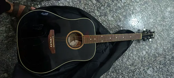 Black Acoustic Guitar with Gig Bag - Good Working Condition