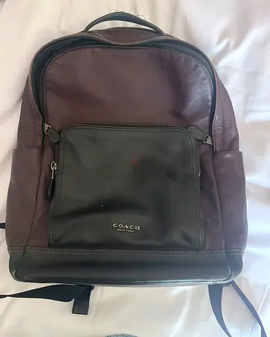 Coach New York Leather Backpack - Burgundy & Black