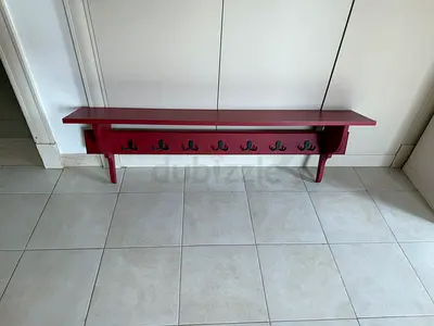 Wall-mounted hallway shelf with 7 hooks - wooden coat rack
