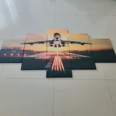 5-Piece Airplane take off scene Canvas Wall Art – Perfect for Home or Office!