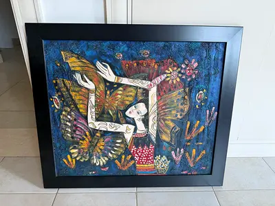 Framed Butterfly Themed Mixed-Media Artwork