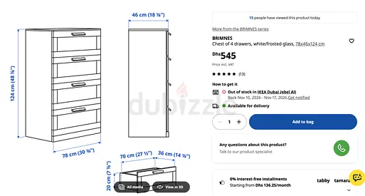 White 4-drawer BRIMNES Chest (IKEA) - Frosted Glass Top Drawer