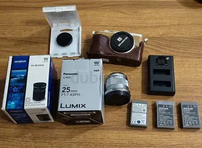 Olympus Pen EPL9 4k mirrorless camera with 3 lenses, 3 batteries, 1 ND filter, MFT