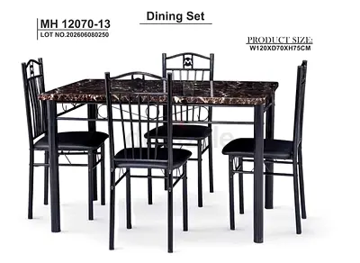 Metal Frame 4-Seater Dining Set with Faux Marble Top