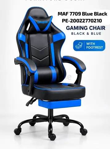 Blue & Black Gaming/Office Chair with Footrest - Good Condition
