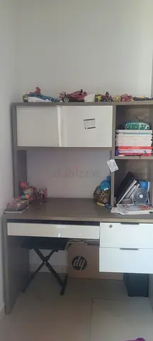 Wooden Study Desk with Overhead Shelf and Drawers - Good Condition