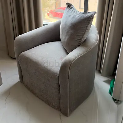 Set of 2 Modern Grey Curved Accent Armchairs – Soft Upholstery