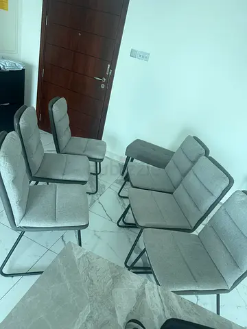 Set of 6 Grey Fabric Dining Chairs with Metal Legs
