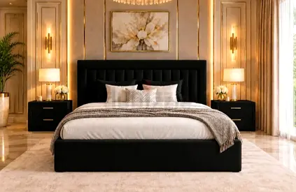 Brand New King size upholstered bed frame with headboard - black