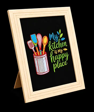Embroidery Frame Kitchen Quote Art - 'My Kitchen Is My Happy Place'.