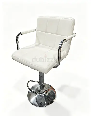 White Faux Leather Adjustable Bar Stool with Chrome Base,99% new,Abu dhabi