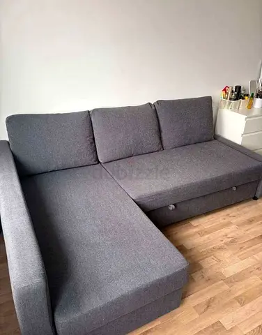 Grey L-shaped Corner Sofa Bed with Storage - Good Condition