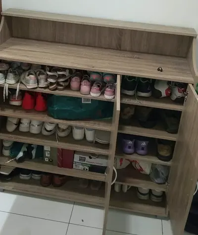 Wooden Shoe Rack Cabinet with Top Shelf - Good Condition