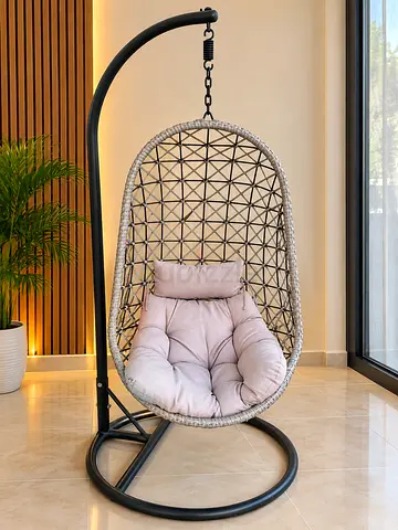 Hanging Egg Chair with Stand - Comfortable Rattan-Style Swing Chair