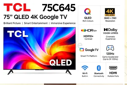 TCL 75” QLED 4K Smart Google TV – 75C645