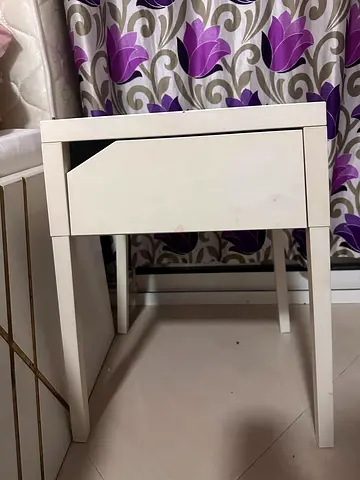 White metal bedside table / nightstand with drawer