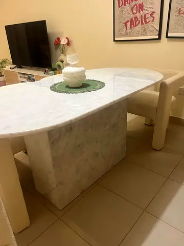 custom luxury Marble Dining Table with 6 Matching Chairs cream