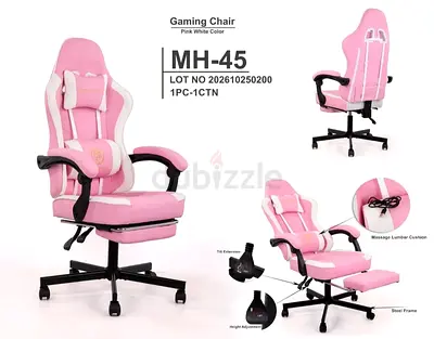 Pink MH-45 Gaming Chair with Footrest and Lumbar Massage Cushion