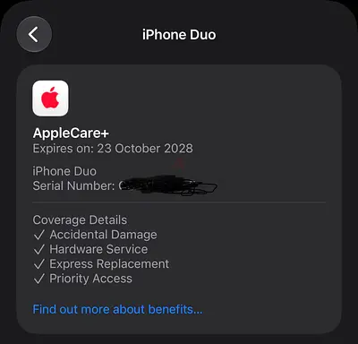 iPhone Duo Tdra 256gb with Apple care plus