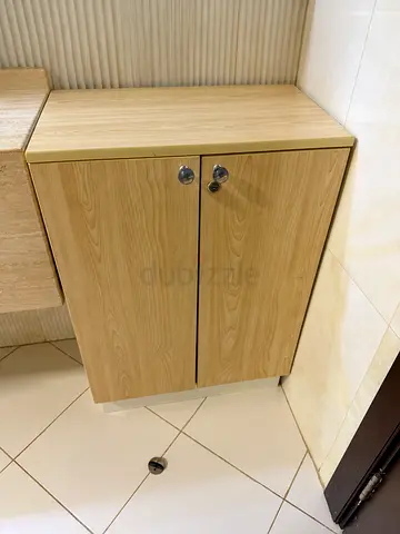 Compact 2-door Wooden Cabinet with Locks - Light Oak Finish