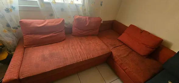 L-shaped fabric sofa - 3-seater corner couch, used