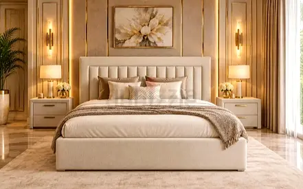 King size upholstered bed with Mattress - beige 180/200 cm