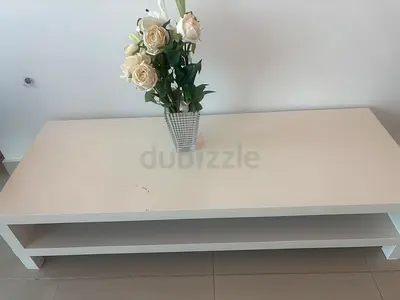 Simple white low coffee table with lower shelf