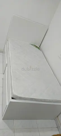 Single white bed frame with mattress - compact, good condition