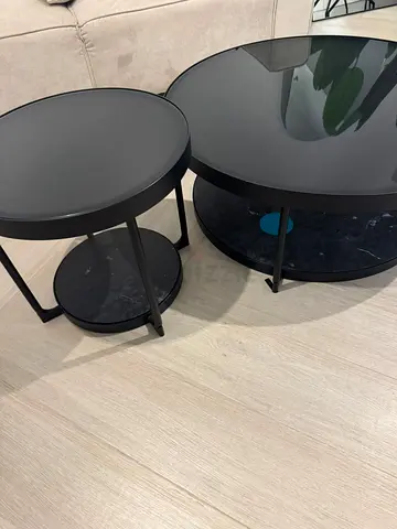 Set of 2 Modern Black Nesting Coffee & Side Tables