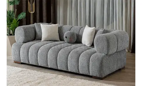 Modern Plush Grey 3-Seater Sofa — Good Condition