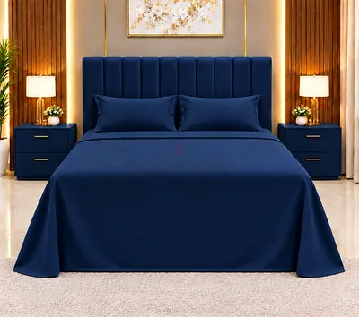 New Blue Upholstered queen Bed Frame with Headboard - modern Queen size bed