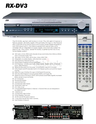 JVC RX-DV3 AV Receiver/DVD Player Combo - Good Working Condition