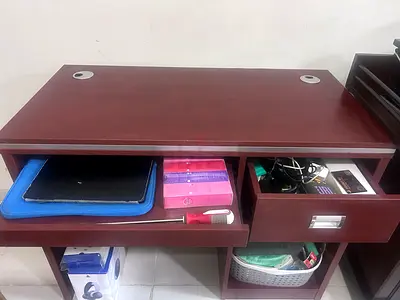 Wooden Office Computer Desk with Drawers - Dark Brown