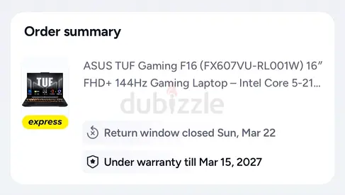 ASUS TUF Gaming F16 (FX607VU) 16" FHD 144Hz - Under Warranty till Mar 2027