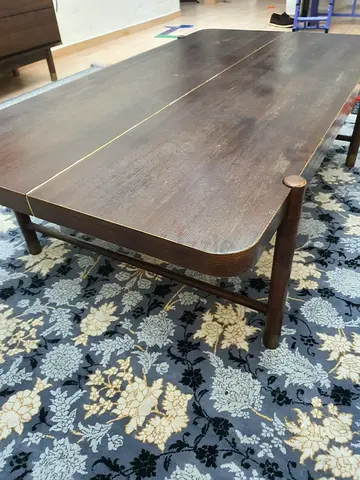 Solid Wood Low Coffee Table with Brass Inlay — Dark Finish