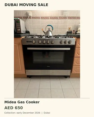Midea 5-Burner Gas Cooker with Oven - Good Working Condition