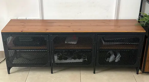 3-Door Media TV Unit with Wooden Top