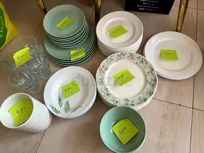 Take all plates, bowls and glasses