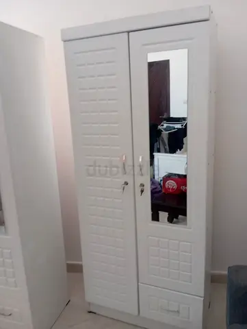 Two new White 2-Door Wardrobe with Mirror - Excellent Condition