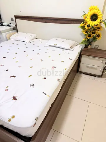 Wooden King Bed Frame with Headboard with storage and Mattress  - Good Condition